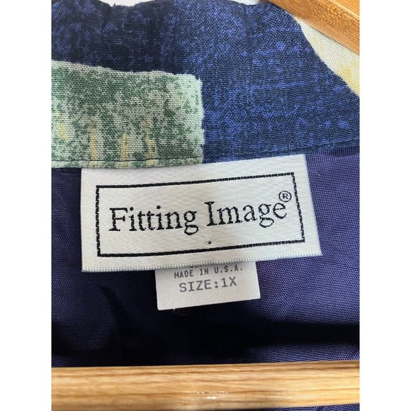 Vintage Fitting Image Women's 1X Blue Geometric Pattern Light Blazer Top - Picture 6 of 10